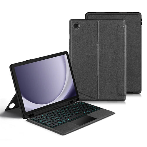 For Samsung Galaxy Tab A9+ Leather Case + Bluetooth-compatible Keyboard with Backlight Trackpad - 1