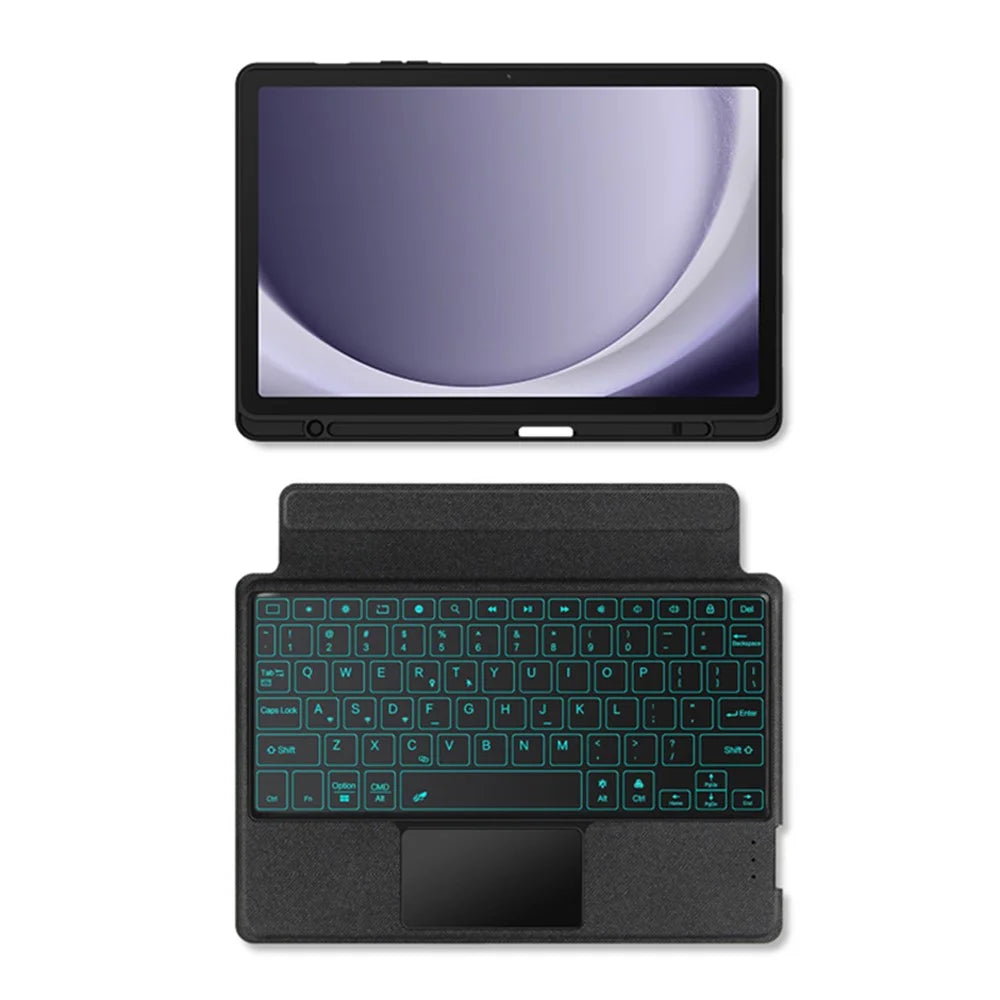 For Samsung Galaxy Tab A9+ Leather Case + Bluetooth-compatible Keyboard with Backlight Trackpad - 3