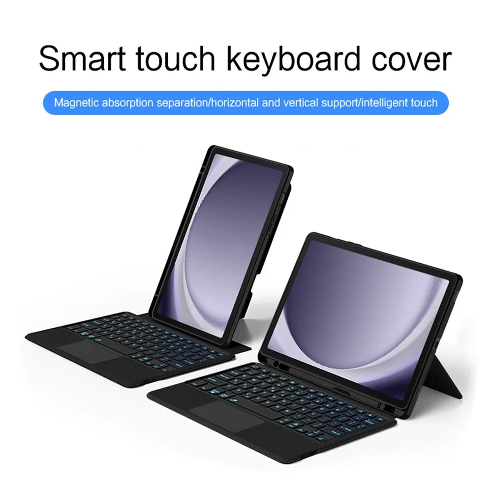 For Samsung Galaxy Tab A9+ Leather Case + Bluetooth-compatible Keyboard with Backlight Trackpad - 4