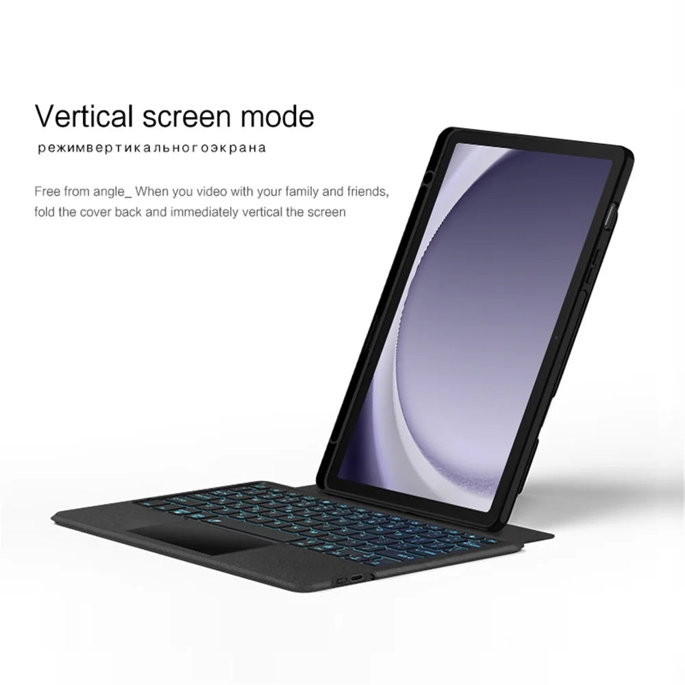 For Samsung Galaxy Tab A9+ Leather Case + Bluetooth-compatible Keyboard with Backlight Trackpad - 6