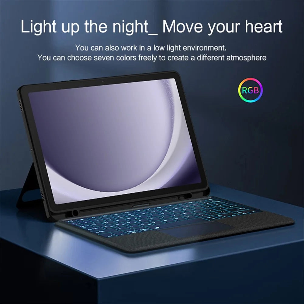 For Samsung Galaxy Tab A9+ Leather Case + Bluetooth-compatible Keyboard with Backlight Trackpad - 7