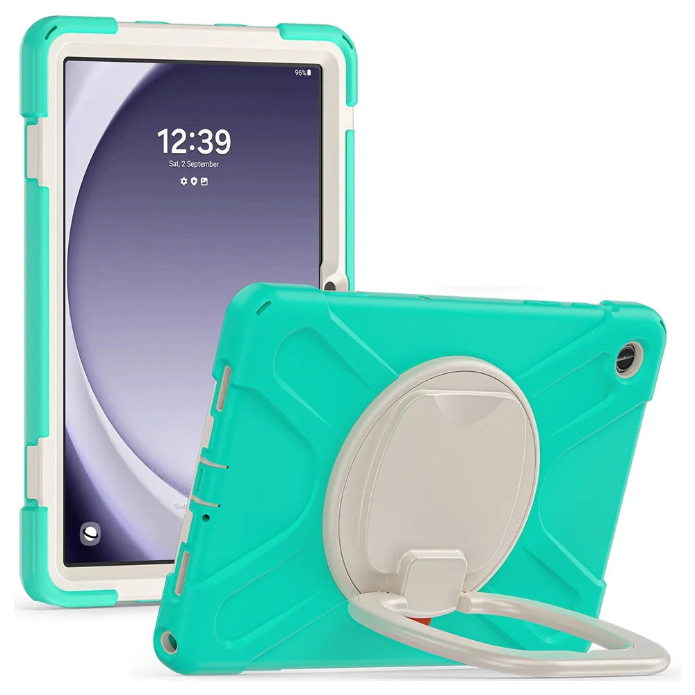 For Samsung Galaxy Tab A9+ Case PC+Silicone Tablet Cover with Rotating Kickstand - Mint Green - 1