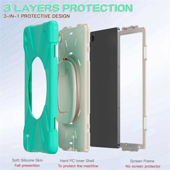 For Samsung Galaxy Tab A9+ Case PC+Silicone Tablet Cover with Rotating Kickstand - Mint Green - 4