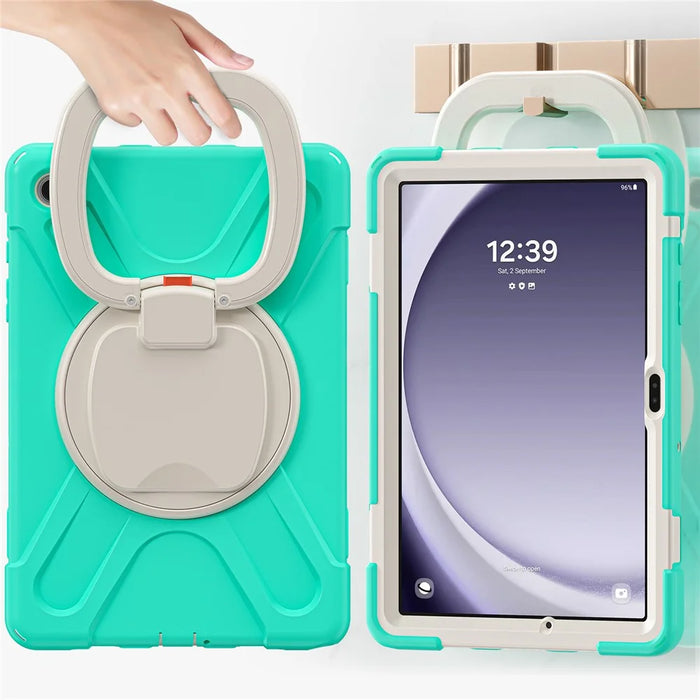 For Samsung Galaxy Tab A9+ Case PC+Silicone Tablet Cover with Rotating Kickstand - Mint Green - 5