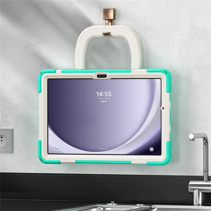 For Samsung Galaxy Tab A9+ Case PC+Silicone Tablet Cover with Rotating Kickstand - Mint Green - 6