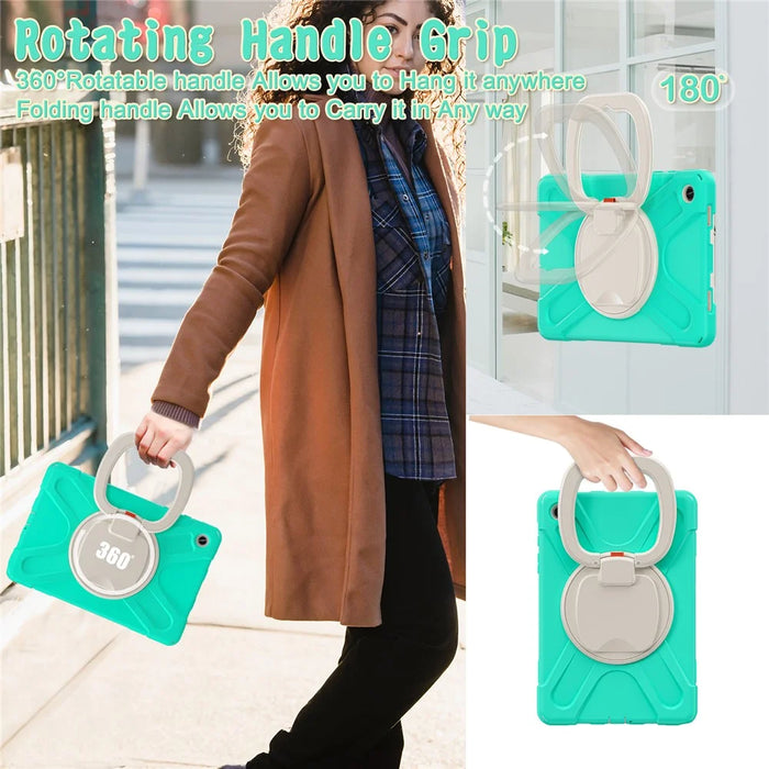 For Samsung Galaxy Tab A9+ Case PC+Silicone Tablet Cover with Rotating Kickstand - Mint Green - 7