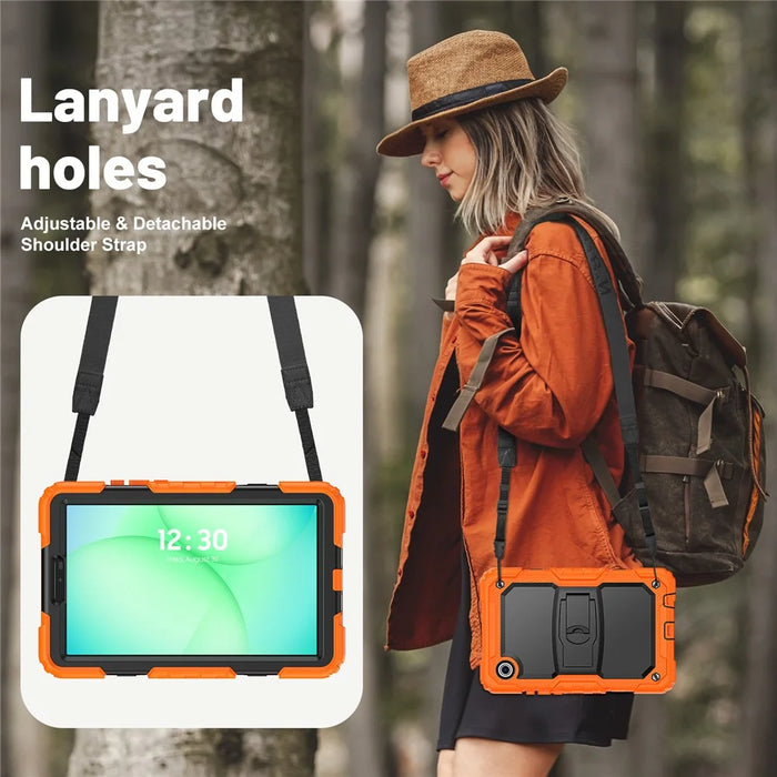 For Samsung Galaxy Tab A11 / A9 Case Kickstand Tablet Cover with Shoulder Strap - Orange - 3
