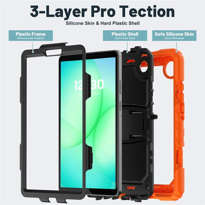 For Samsung Galaxy Tab A11 / A9 Case Kickstand Tablet Cover with Shoulder Strap - Orange - 6
