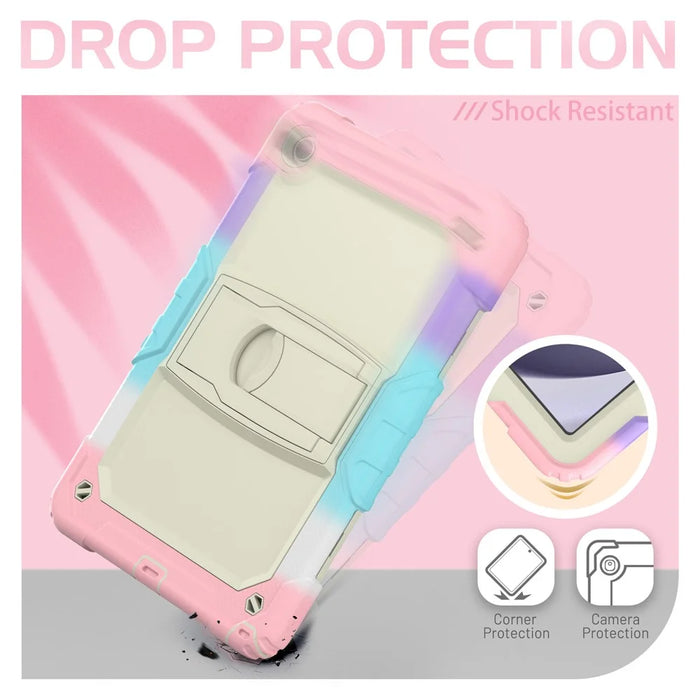 For Samsung Galaxy Tab A9+ (SM-X210 / X215 / X216) Defender Case Kickstand Tablet Cover with Shoulder Strap - Colorful Pink - 3