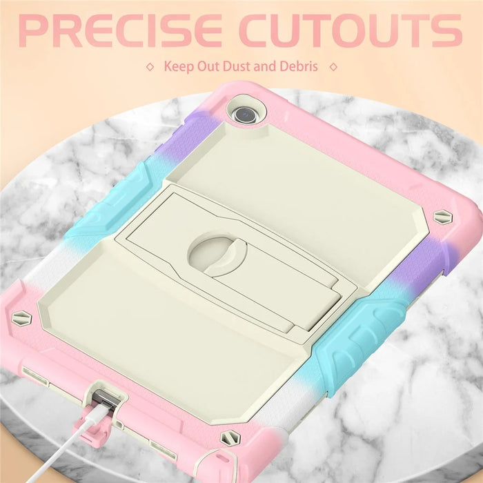 For Samsung Galaxy Tab A9+ (SM-X210 / X215 / X216) Defender Case Kickstand Tablet Cover with Shoulder Strap - Colorful Pink - 5
