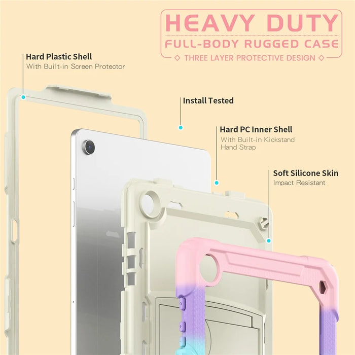 For Samsung Galaxy Tab A9+ (SM-X210 / X215 / X216) Defender Case Kickstand Tablet Cover with Shoulder Strap - Colorful Pink - 6