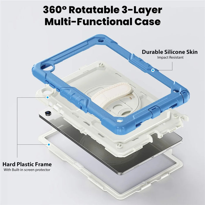 For Samsung Galaxy Tab A11+ / A9+ PC+Silicone Case Rugged Kickstand Tablet Cover - Beige+Cyan Blue - 3