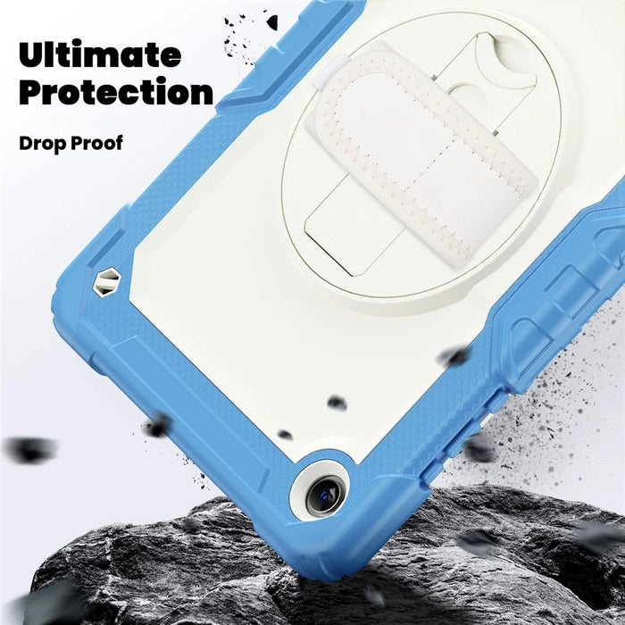 For Samsung Galaxy Tab A11+ / A9+ PC+Silicone Case Rugged Kickstand Tablet Cover - Beige+Cyan Blue - 4