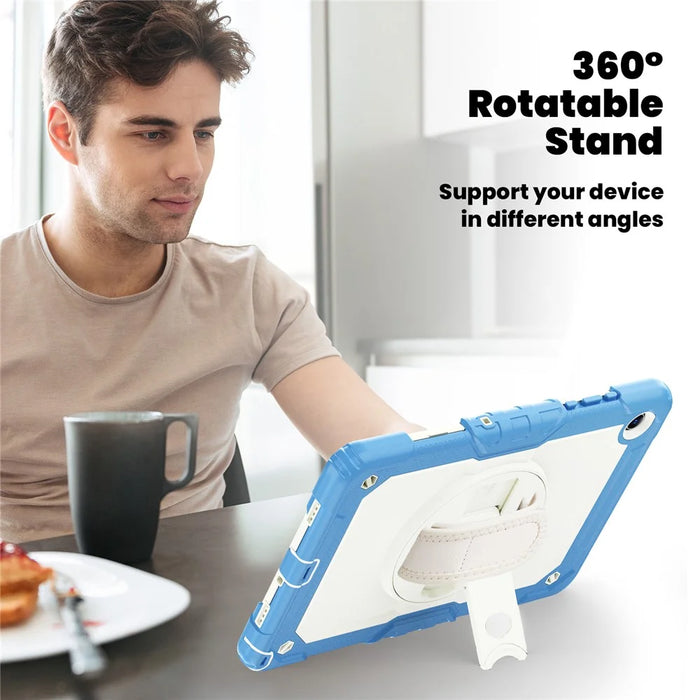 For Samsung Galaxy Tab A11+ / A9+ PC+Silicone Case Rugged Kickstand Tablet Cover - Beige+Cyan Blue - 5