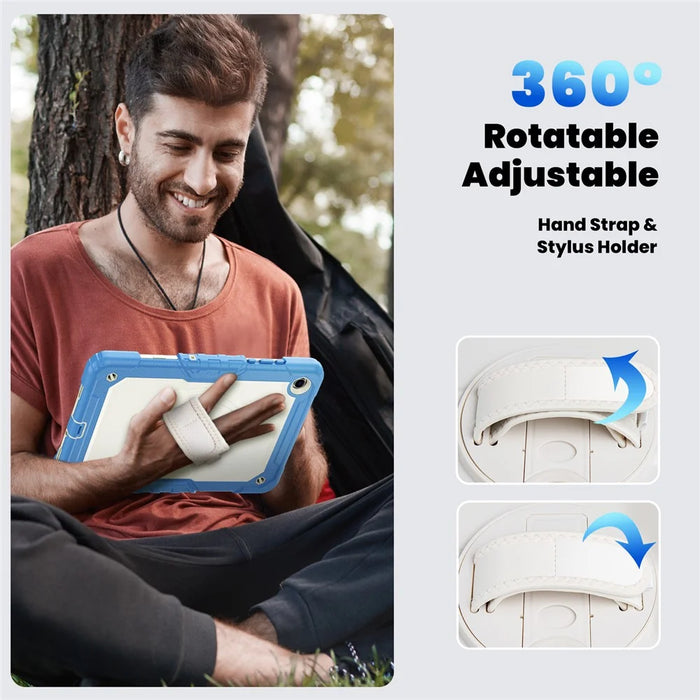 For Samsung Galaxy Tab A11+ / A9+ PC+Silicone Case Rugged Kickstand Tablet Cover - Beige+Cyan Blue - 7
