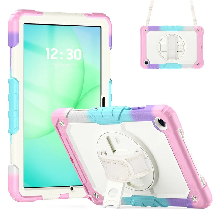 For Samsung Galaxy Tab A11+ / A9+ Case Kickstand Armor Defender Tablet Cover with Shoulder Strap - Colorful Pink - 1