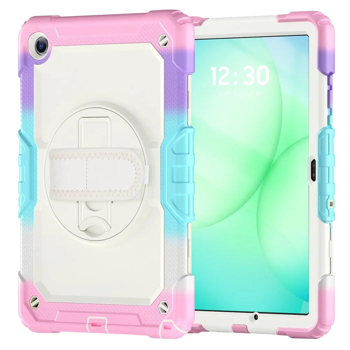 For Samsung Galaxy Tab A11+ / A9+ Case Kickstand Armor Defender Tablet Cover with Shoulder Strap - Colorful Pink - 2