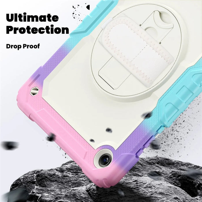 For Samsung Galaxy Tab A11+ / A9+ Case Kickstand Armor Defender Tablet Cover with Shoulder Strap - Colorful Pink - 4