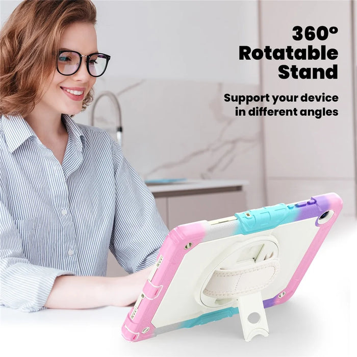For Samsung Galaxy Tab A11+ / A9+ Case Kickstand Armor Defender Tablet Cover with Shoulder Strap - Colorful Pink - 5