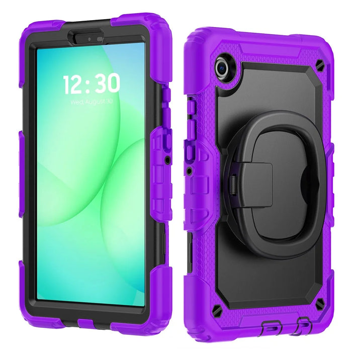 For Samsung Galaxy Tab A11 / A9 PC+Silicone Case Impact Resistant Kickstand Tablet  Cover with Shoulder Strap - Purple - 3