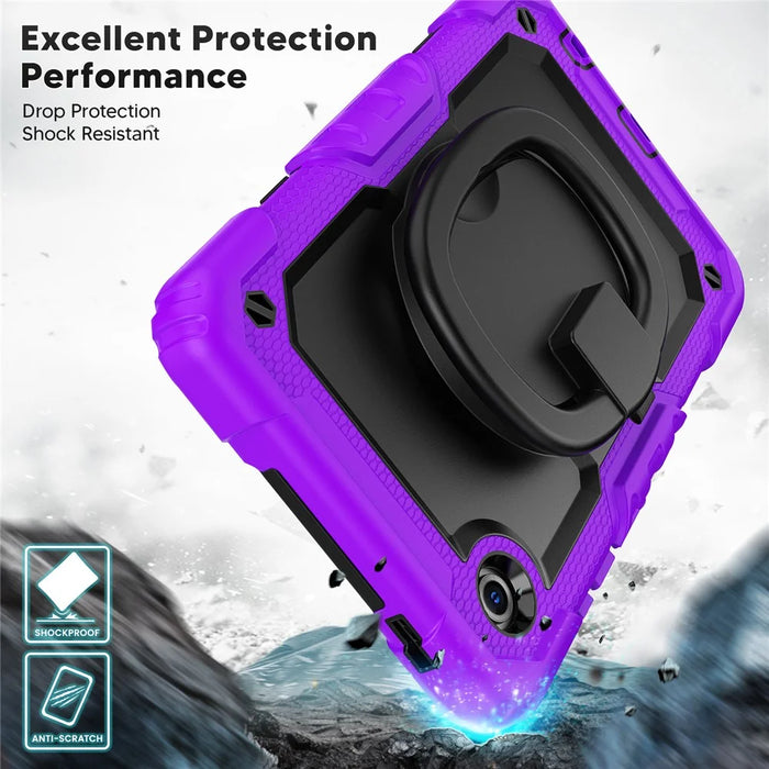 For Samsung Galaxy Tab A11 / A9 PC+Silicone Case Impact Resistant Kickstand Tablet  Cover with Shoulder Strap - Purple - 5