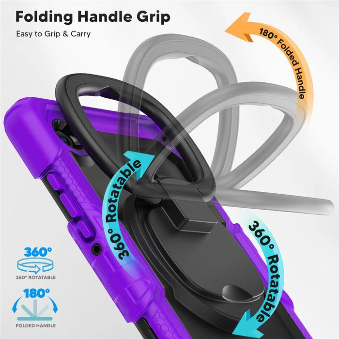 For Samsung Galaxy Tab A11 / A9 PC+Silicone Case Impact Resistant Kickstand Tablet  Cover with Shoulder Strap - Purple - 6