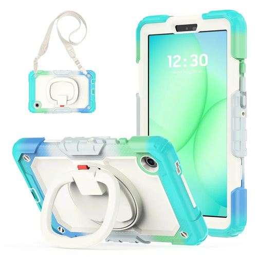 For Samsung Galaxy Tab A11 / A9 Kickstand Cover Tablet Case with Shoulder Strap / PET Screen Protector - Colorful Baby Blue - 1