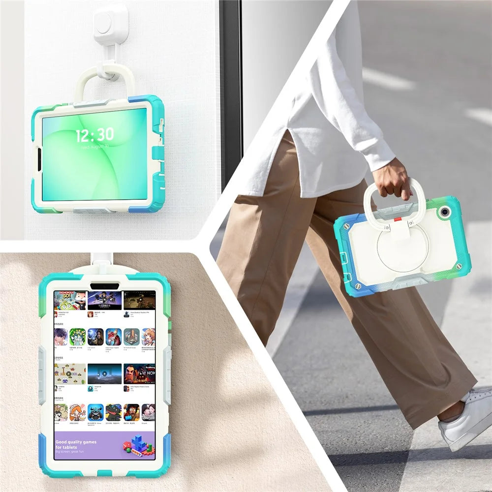For Samsung Galaxy Tab A11 / A9 Kickstand Cover Tablet Case with Shoulder Strap / PET Screen Protector - Colorful Baby Blue - 4