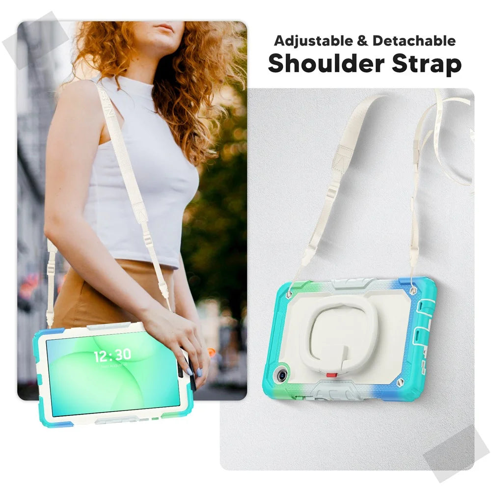 For Samsung Galaxy Tab A11 / A9 Kickstand Cover Tablet Case with Shoulder Strap / PET Screen Protector - Colorful Baby Blue - 7