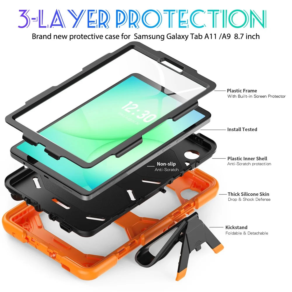 For Samsung Galaxy Tab A11 / A9 Cover PC+Silicone Anti-Fall Dustproof Tablet Case - Orange - 4