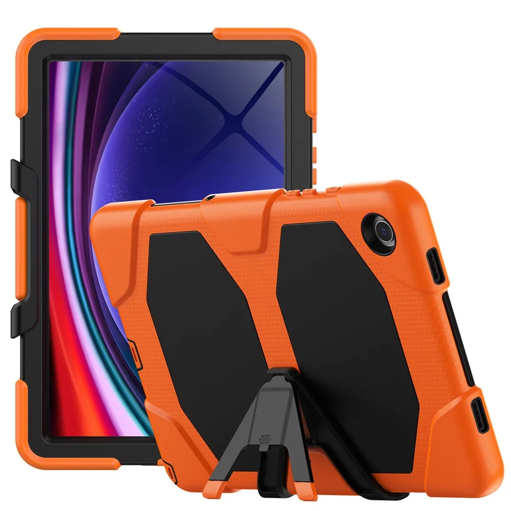 For Samsung Galaxy Tab A11+ / A9+ PC+Silicone Tablet Case Dustproof Kickstand Cover - Orange - 1