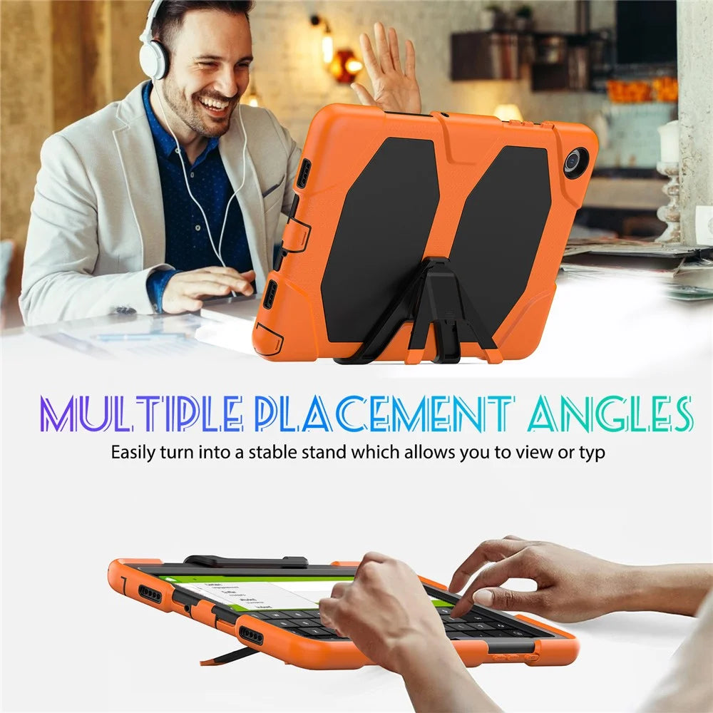 For Samsung Galaxy Tab A11+ / A9+ PC+Silicone Tablet Case Dustproof Kickstand Cover - Orange - 5