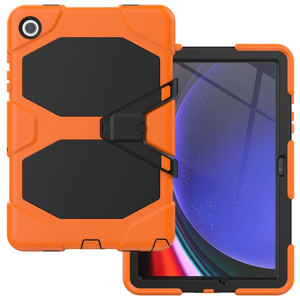 For Samsung Galaxy Tab A11+ / A9+ PC+Silicone Tablet Case Dustproof Kickstand Cover - Orange - 7