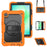 For Samsung Galaxy Tab A11 / A9 Kickstand Cover PC + Silicone Tablet Case with Shoulder Strap - Black+Orange - 1