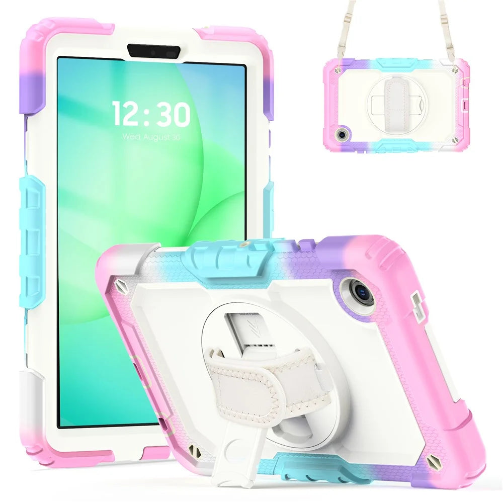 For Samsung Galaxy Tab A11 / A9 Tablet Case Anti-Fall Kickstand Cover with Shoulder Strap and Hand Strap - Colorful Pink - 2