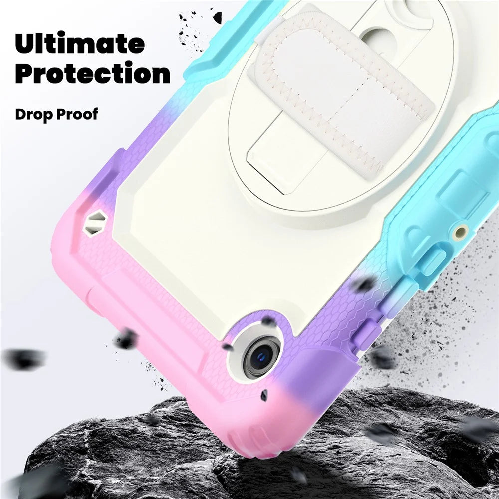 For Samsung Galaxy Tab A11 / A9 Tablet Case Anti-Fall Kickstand Cover with Shoulder Strap and Hand Strap - Colorful Pink - 4