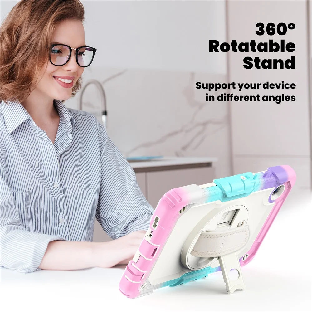 For Samsung Galaxy Tab A11 / A9 Tablet Case Anti-Fall Kickstand Cover with Shoulder Strap and Hand Strap - Colorful Pink - 5