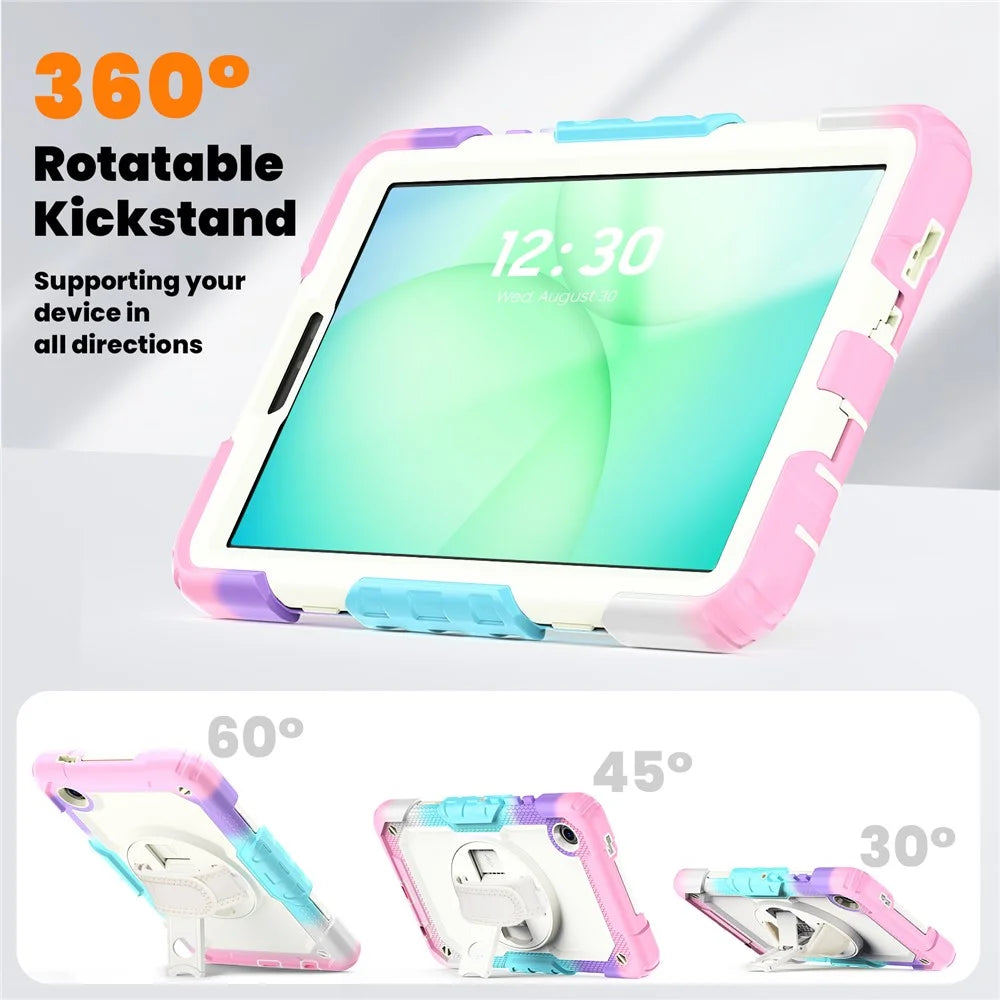 For Samsung Galaxy Tab A11 / A9 Tablet Case Anti-Fall Kickstand Cover with Shoulder Strap and Hand Strap - Colorful Pink - 6