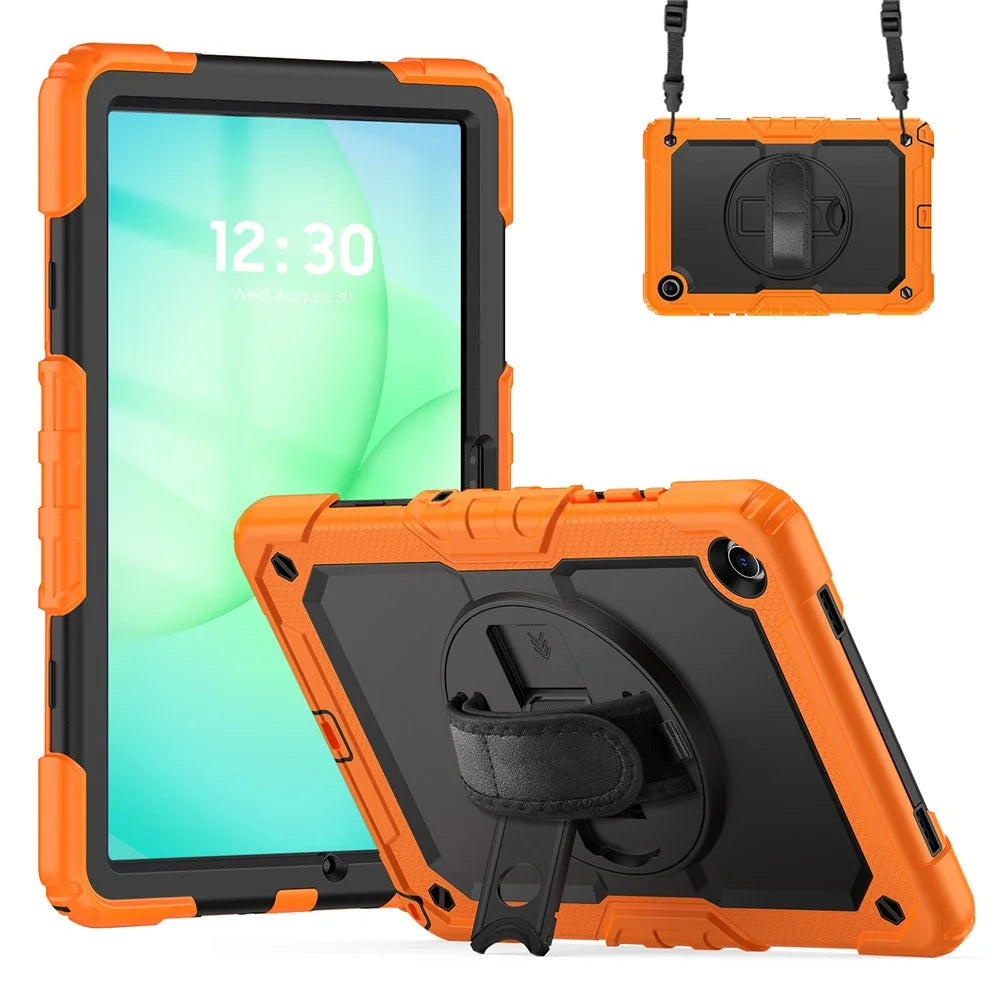 For Samsung Galaxy Tab A11+ / A9+ Protective Cover PC+Silicone Kickstand Tablet Case - Black+Orange - 1