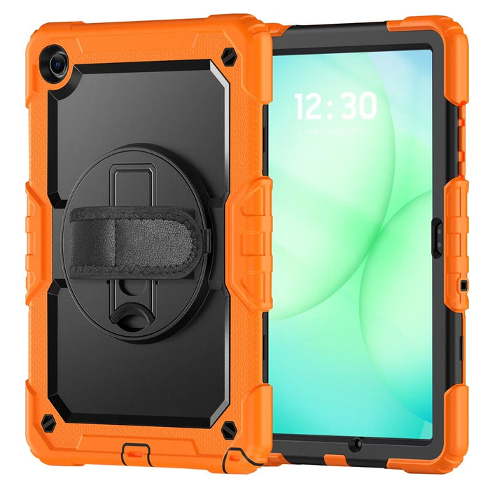 For Samsung Galaxy Tab A11+ / A9+ Protective Cover PC+Silicone Kickstand Tablet Case - Black+Orange - 2