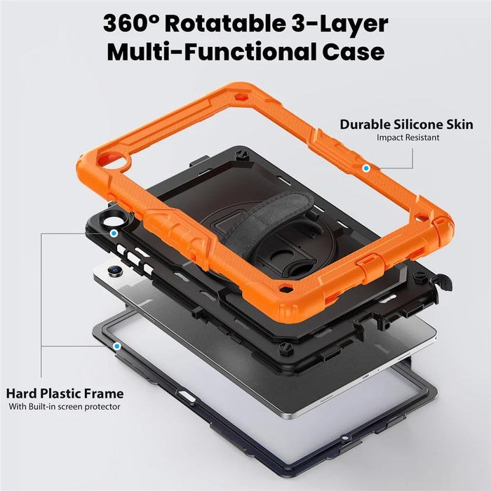 For Samsung Galaxy Tab A11+ / A9+ Protective Cover PC+Silicone Kickstand Tablet Case - Black+Orange - 3
