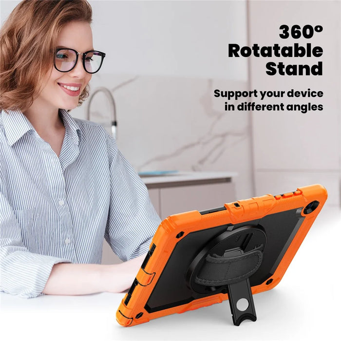 For Samsung Galaxy Tab A11+ / A9+ Protective Cover PC+Silicone Kickstand Tablet Case - Black+Orange - 5