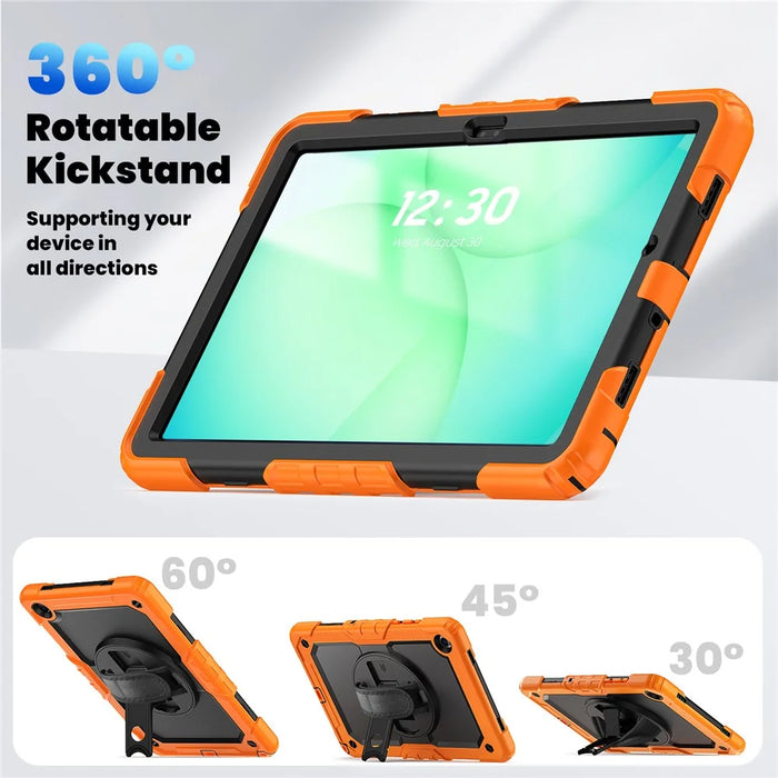 For Samsung Galaxy Tab A11+ / A9+ Protective Cover PC+Silicone Kickstand Tablet Case - Black+Orange - 6