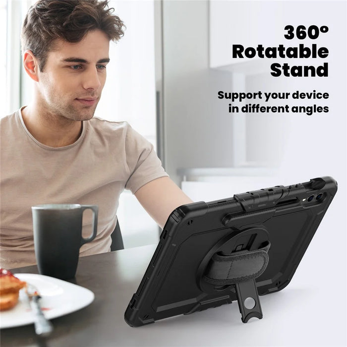 For Samsung Galaxy Tab S9 FE+ SM-X610 SM-X616B PC+Silicone Tablet Cover with Kickstand - Black+Black - 5