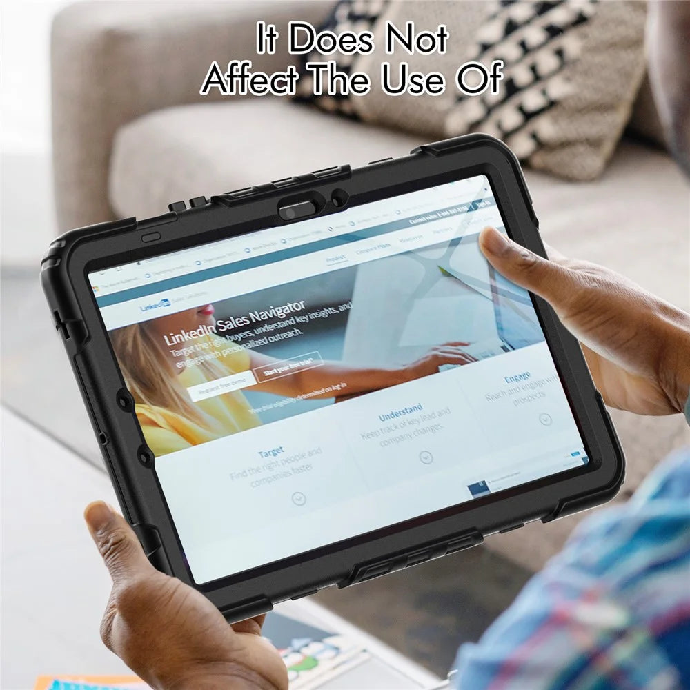 For Samsung Galaxy Tab S10 Lite / S10 FE / S9 FE SM-X510 SM-X516B PC+Silicone Kickstand Tablet Cover with Hand Strap - Black+Black - 6