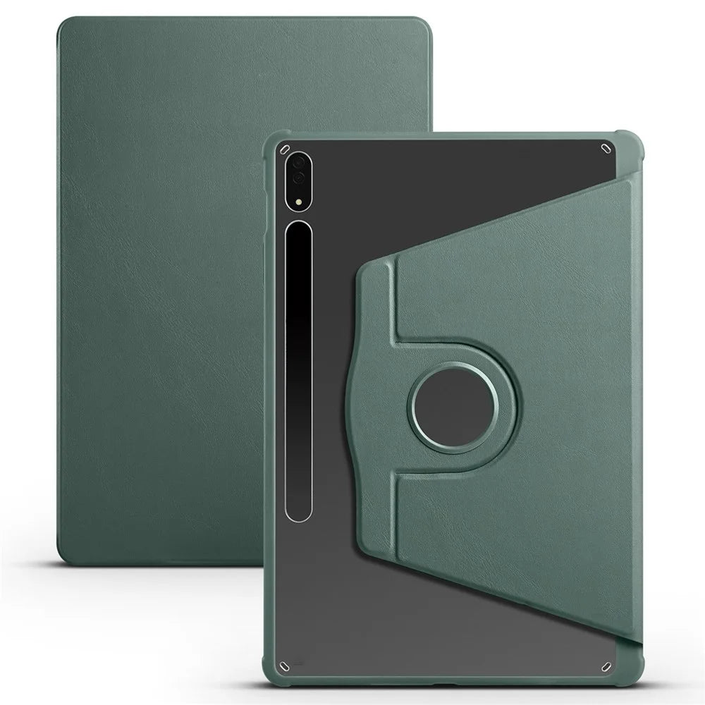 For Samsung Galaxy Tab S9+ PU Leather Acrylic Tablet Case 360-Degree Rotating Stand Anti-scratch Cover - Blackish Green - 1