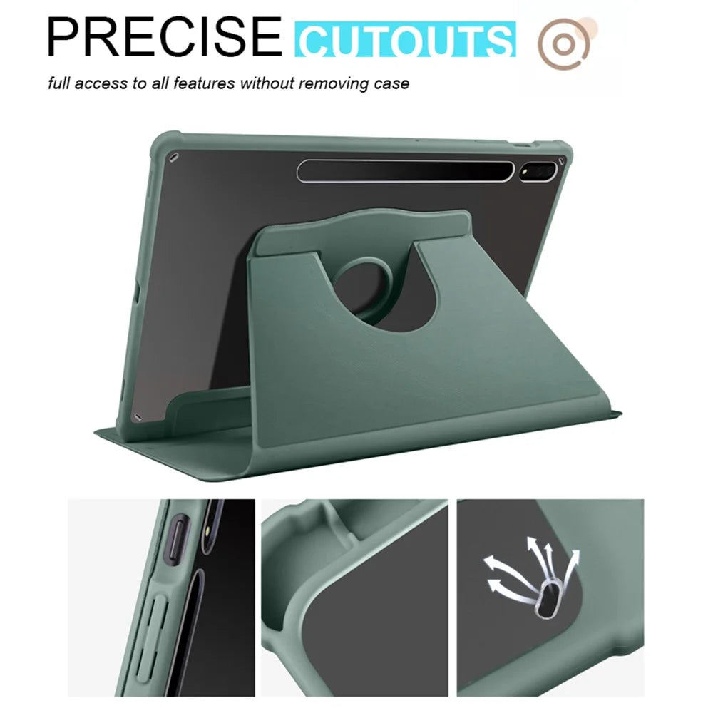 For Samsung Galaxy Tab S9+ PU Leather Acrylic Tablet Case 360-Degree Rotating Stand Anti-scratch Cover - Blackish Green - 3