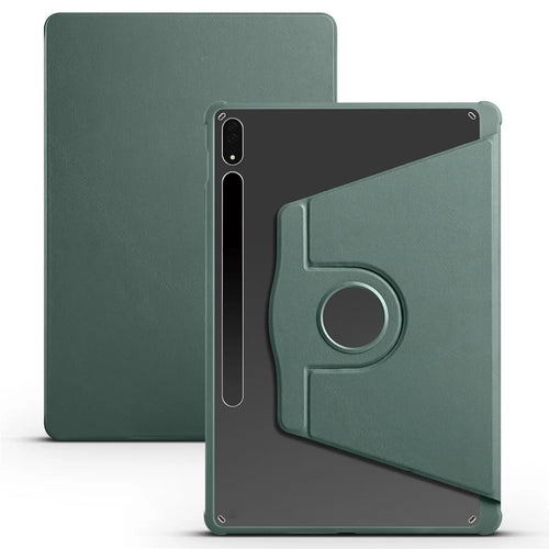 For Samsung Galaxy Tab S8+ PU Leather+Acrylic Tablet Cover Rotary Kickstand Case - Blackish Green - 1