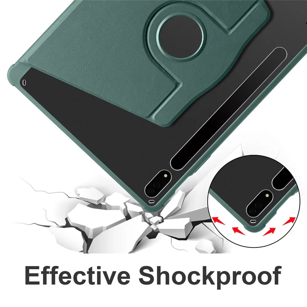 For Samsung Galaxy Tab S8+ PU Leather+Acrylic Tablet Cover Rotary Kickstand Case - Blackish Green - 5