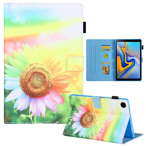 For Samsung Galaxy Tab A11+ / A9+ X210 / 215 / X216B Folding Stand Cover Leather Pattern Smart Tablet Case - Sunflower - 1